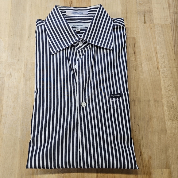 Faconnable Other - Faconnable Men's Medium Blue White Striped Button Down Dress Shirt Classique
